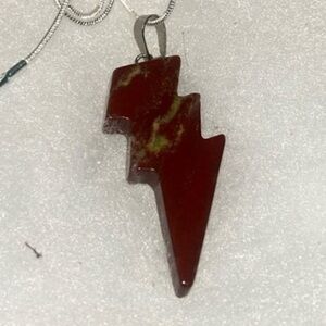 Natural Red Jasper Lightning Bolt Sterling Silver 24” Necklace